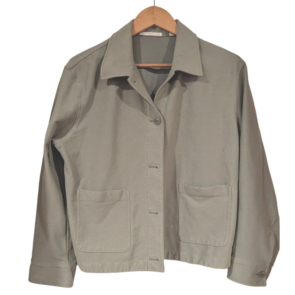 Uniqlo Chore Jacket M Sage Green Button Front Cotton Blend Utility Workwear